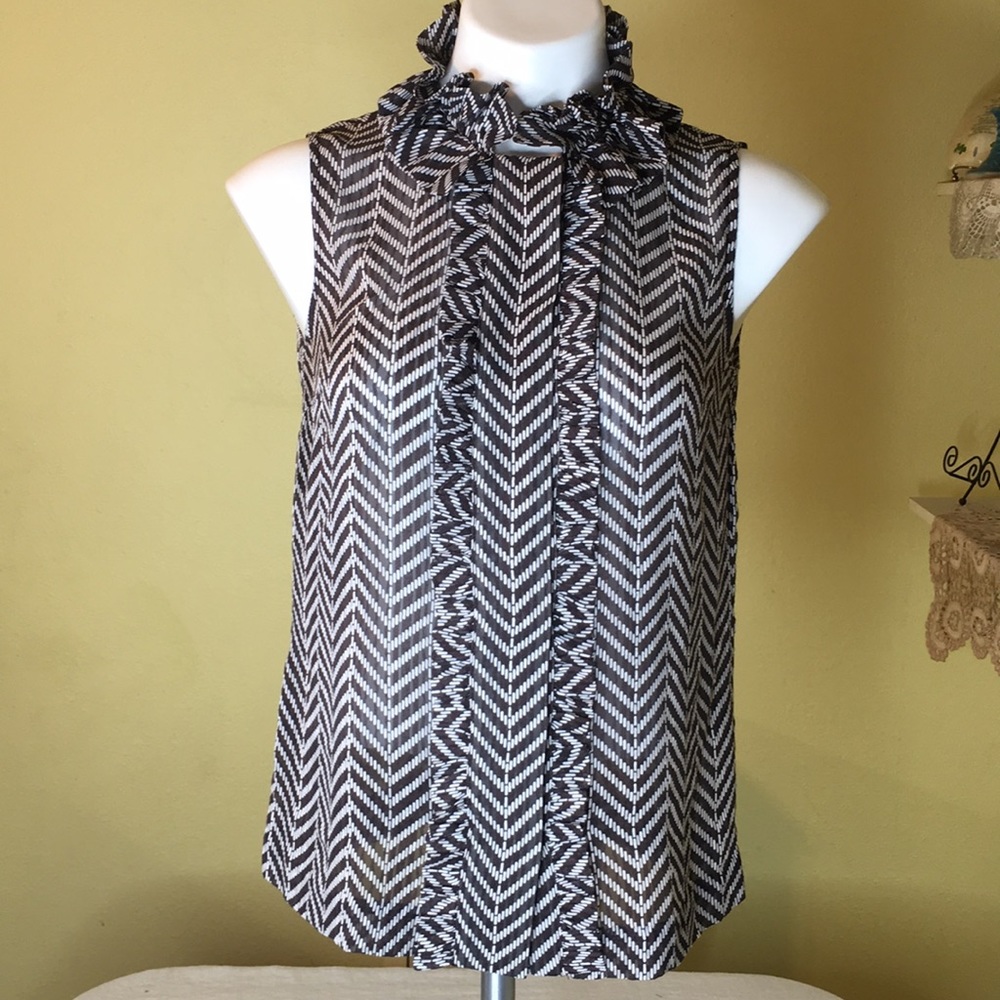 Tory Burch Brown & White Silk/Cotton Blouse C-10